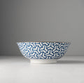 Premium Ceramic Bowl – Blue Indigo Ikat Herringbone Design 19cm, 750ml