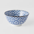Premium Ceramic Bowl – Blue Indigo Ikat Herringbone Design 13cm, 300ml