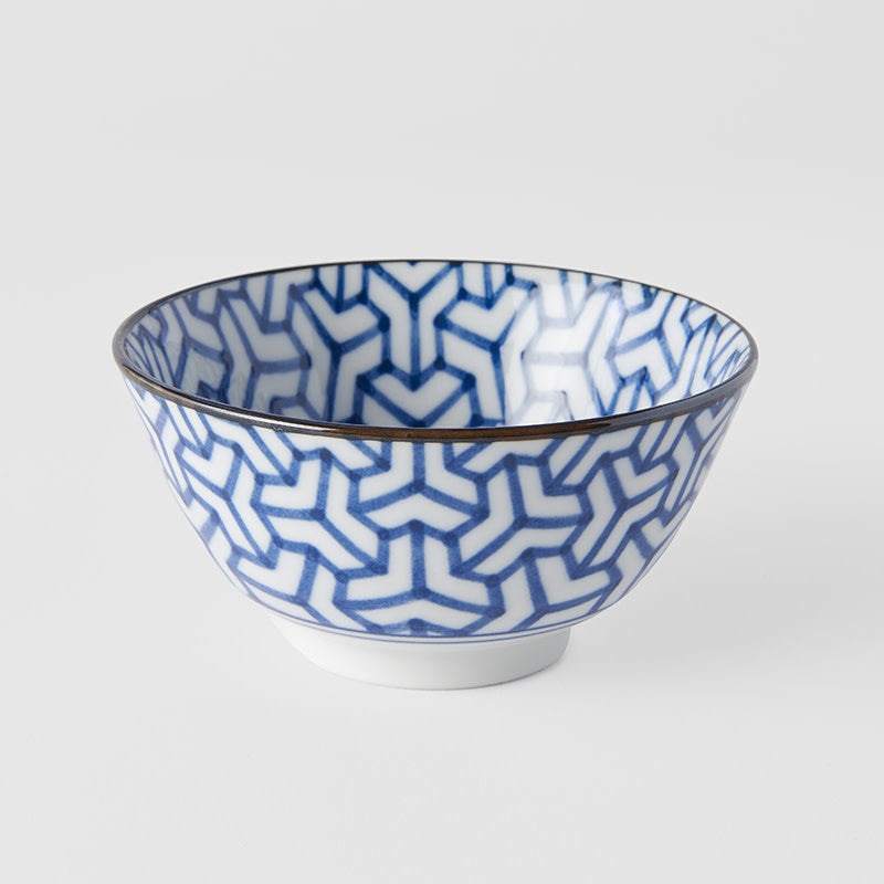 Premium Ceramic Bowl – Blue Indigo Ikat Herringbone Design 13cm, 300ml