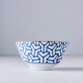 Premium Ceramic Bowl – Blue Indigo Ikat Herringbone Design 13cm, 300ml