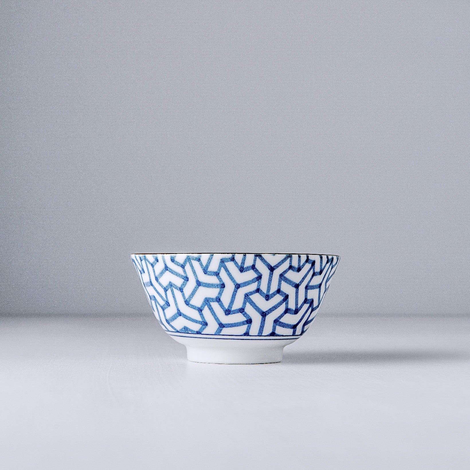 Premium Ceramic Bowl – Blue Indigo Ikat Herringbone Design 13cm, 300ml