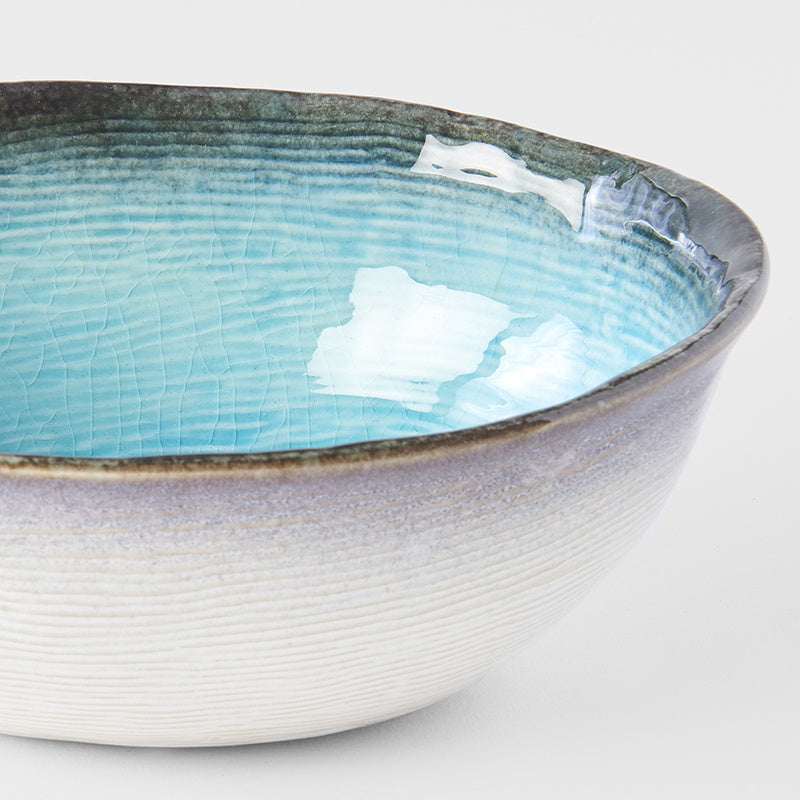 Premium 17cm Sky Blue Glaze Oval Ceramic Bowl 450ml Dishwasher Safe