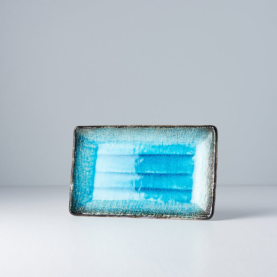 Premium 21.5x13.5cm Sky Blue Glaze Rectangular Ceramic Plate Dishwasher Safe