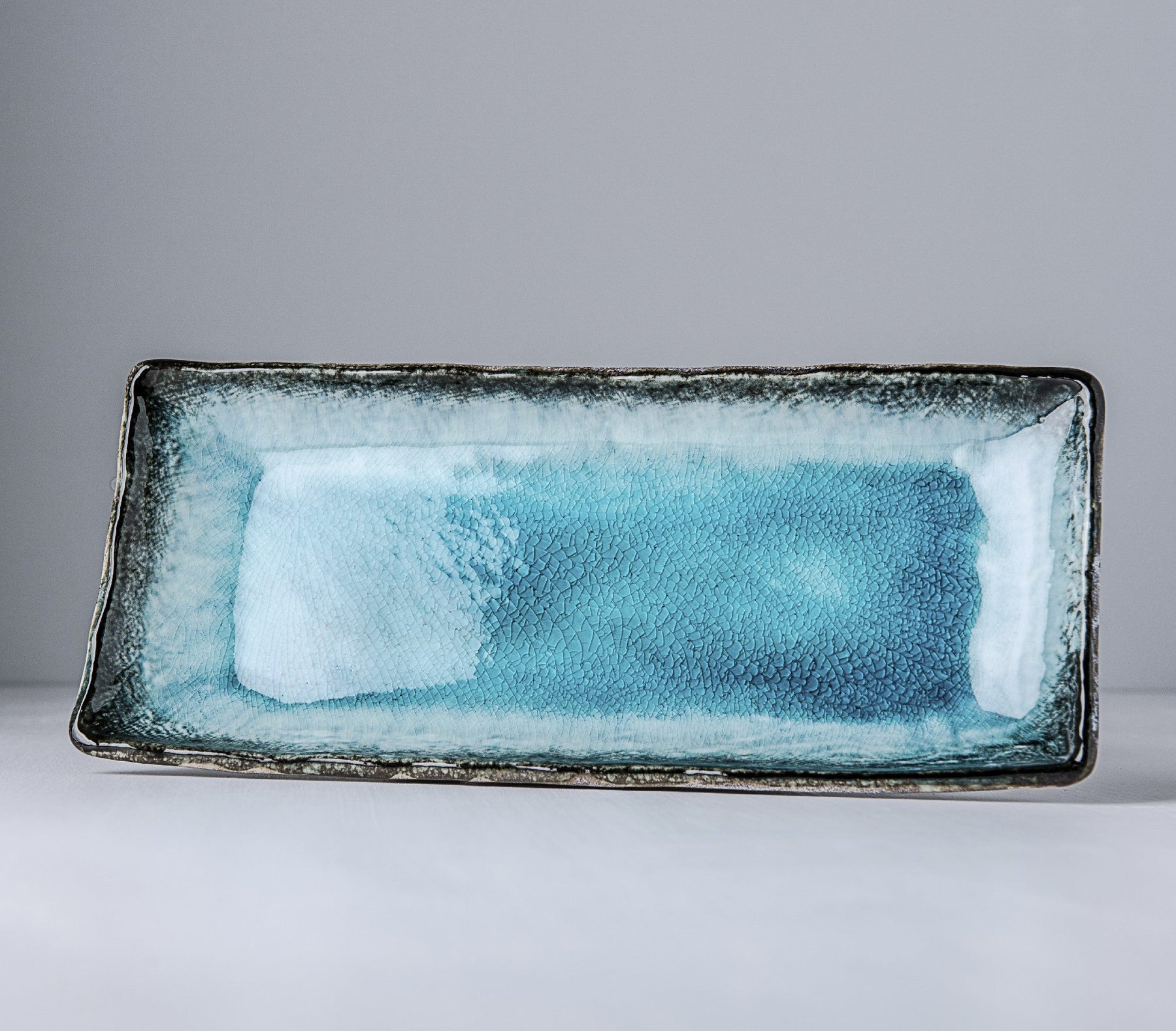 Premium 28.5x12cm Sky Blue Glaze Rectangular Ceramic Plate Dishwasher Safe
