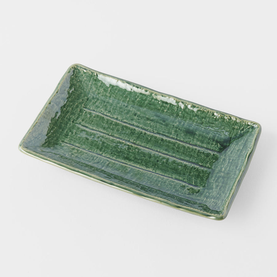 Premium Sushi Plate with Oribe Green Glaze - 21cm