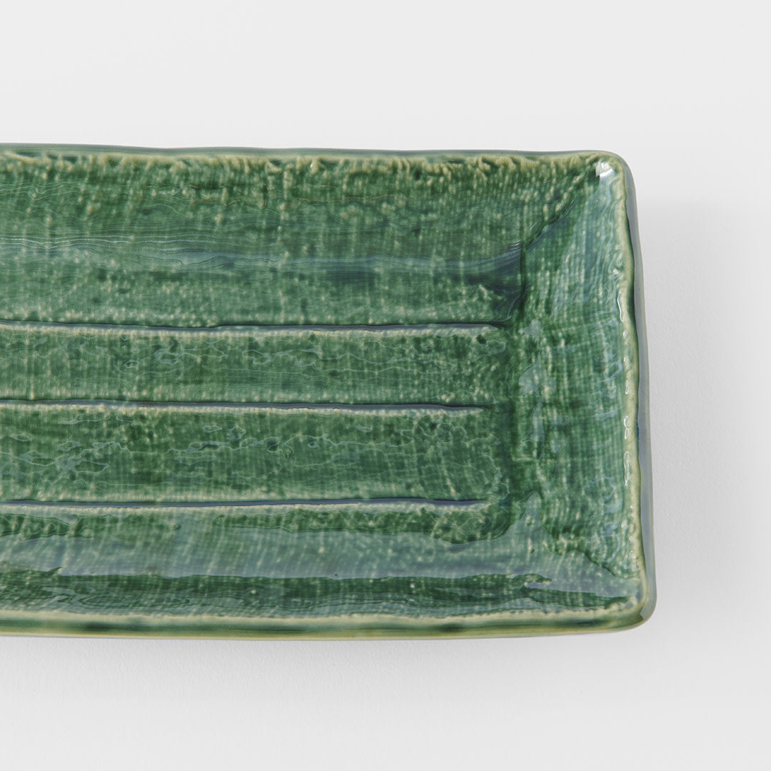 Premium Sushi Plate with Oribe Green Glaze - 21cm