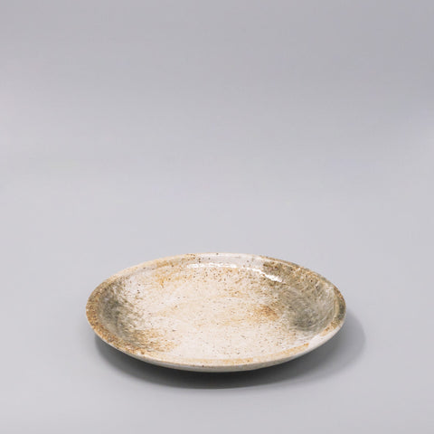 Premium Thick Edge Plate – Beige Snow Bamboo Glaze 25cm