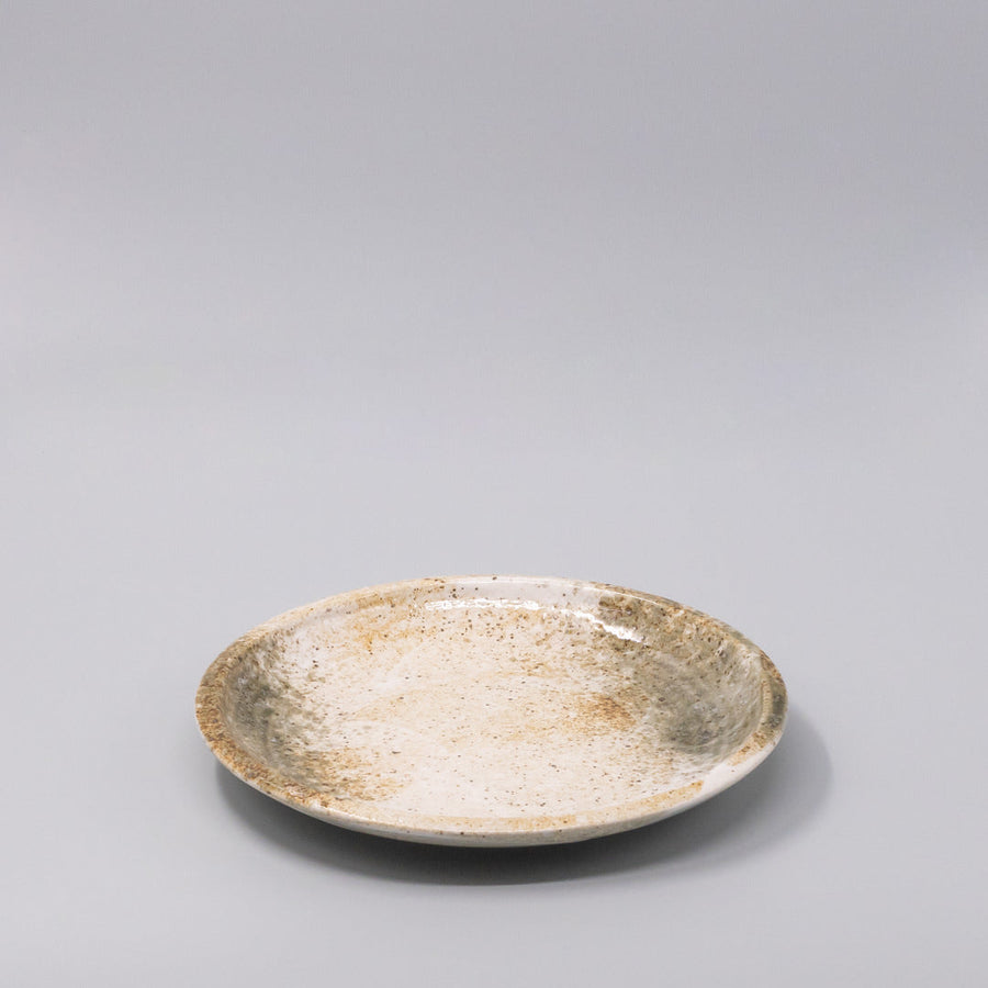 Premium Thick Edge Plate – Beige Snow Bamboo Glaze 25cm
