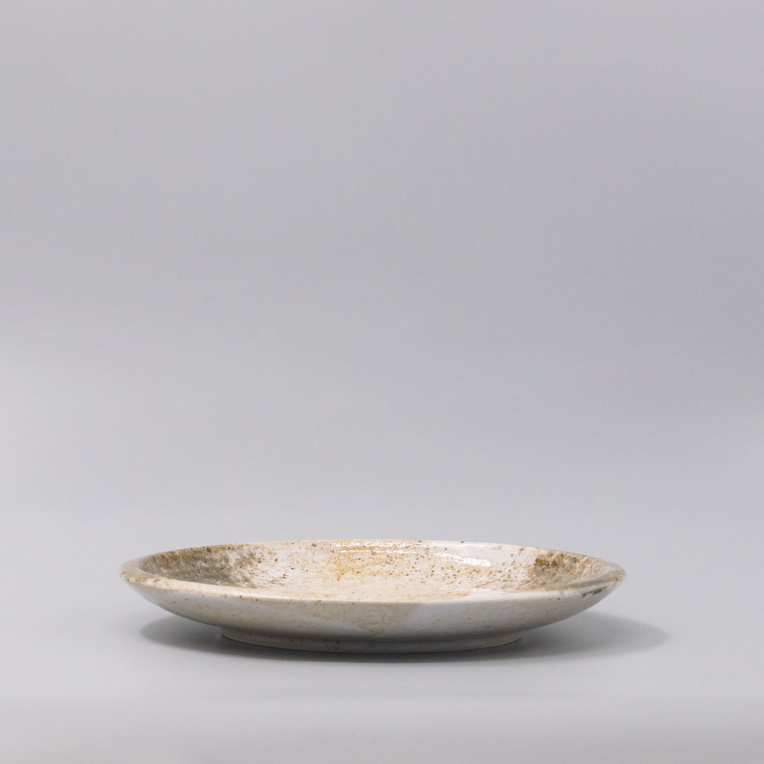 Premium Thick Edge Plate – Beige Snow Bamboo Glaze 25cm