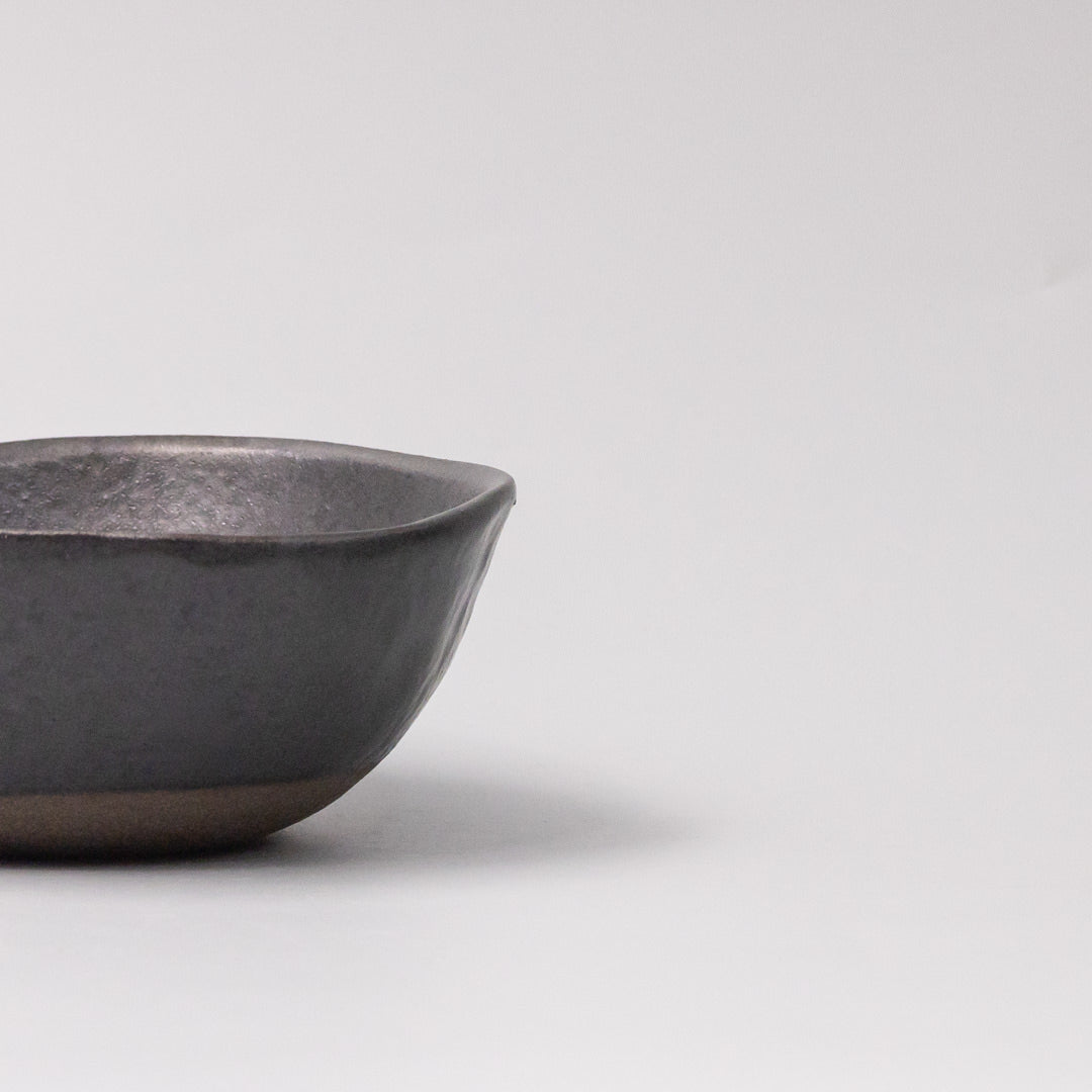 Premium 11.5cm Black Glaze Lopsided Ceramic Bowl 100ml Japanese Tableware