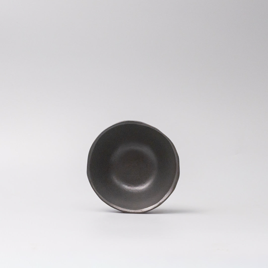 Premium 11.5cm Black Glaze Lopsided Ceramic Bowl 100ml Japanese Tableware