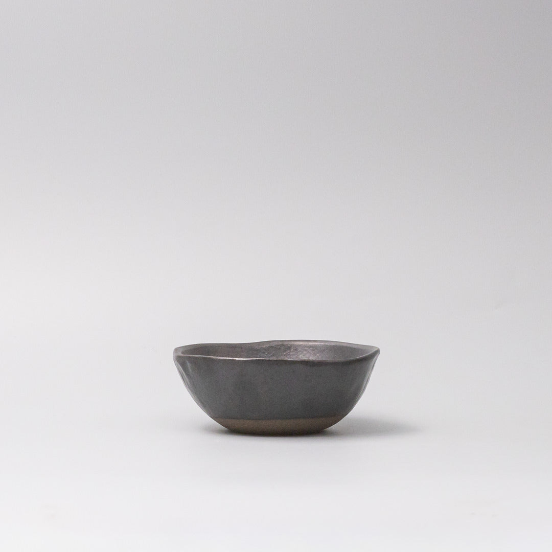 Premium 11.5cm Black Glaze Lopsided Ceramic Bowl 100ml Japanese Tableware