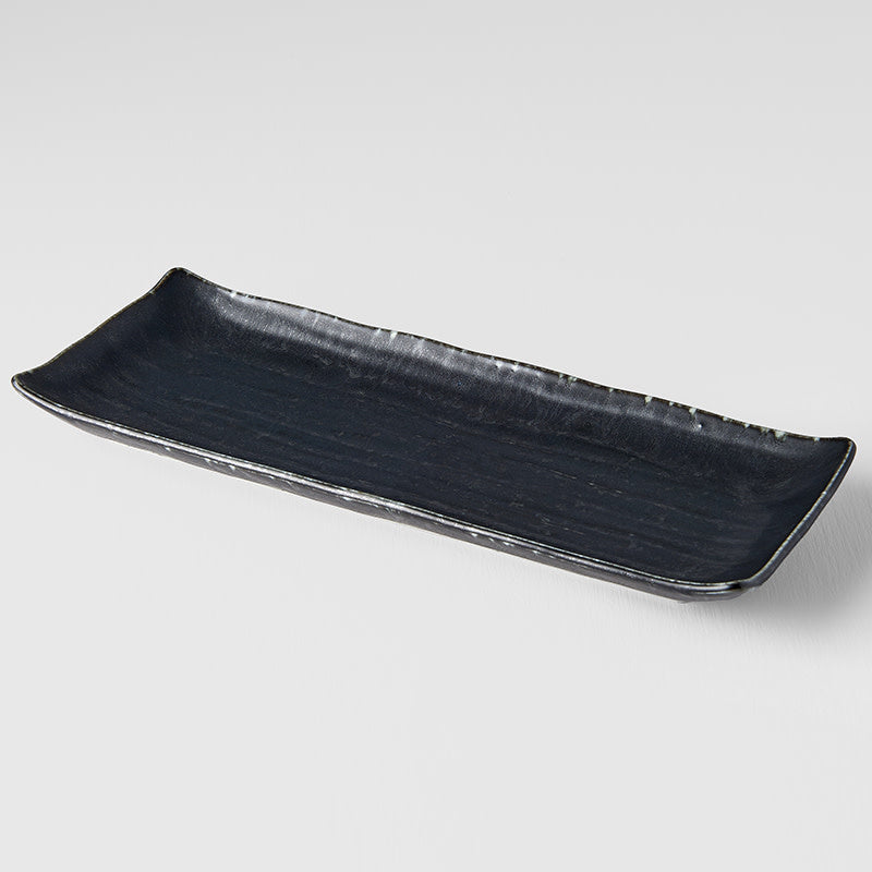 Premium 26.5cm Ibushi Black Glaze Rectangular Ceramic Plate Dishwasher Microwave Safe