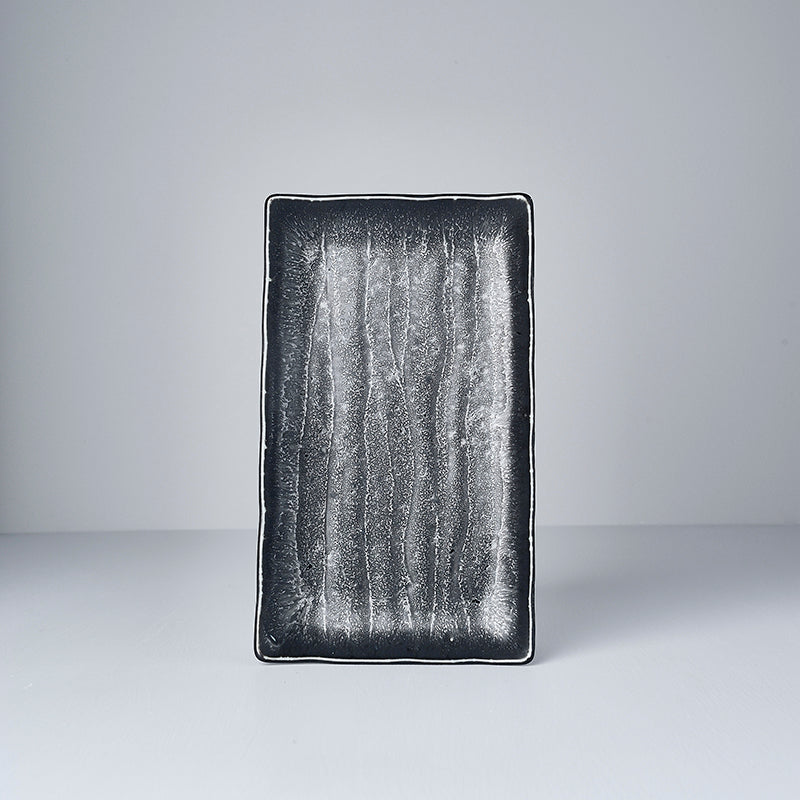 Premium 22cm Ibushi Black Glaze Rectangular Ceramic Plate Dishwasher Microwave Safe