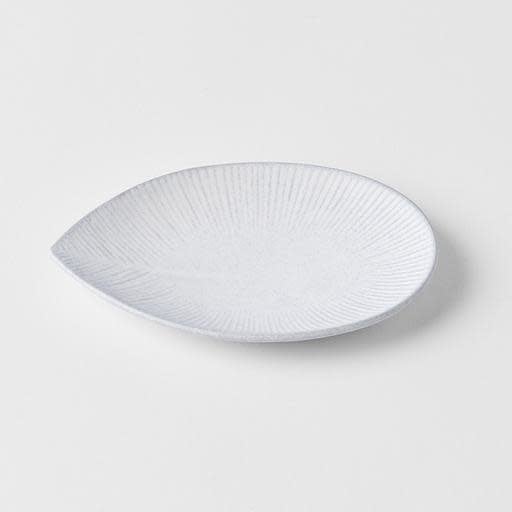 Premium Oval Plate – White Snow Leaf Glaze 13.5cm
