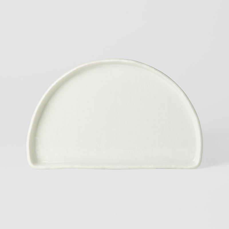 Premium 21cm Ivory White Glaze Half Moon Ceramic Plate Dishwasher Microwave Safe
