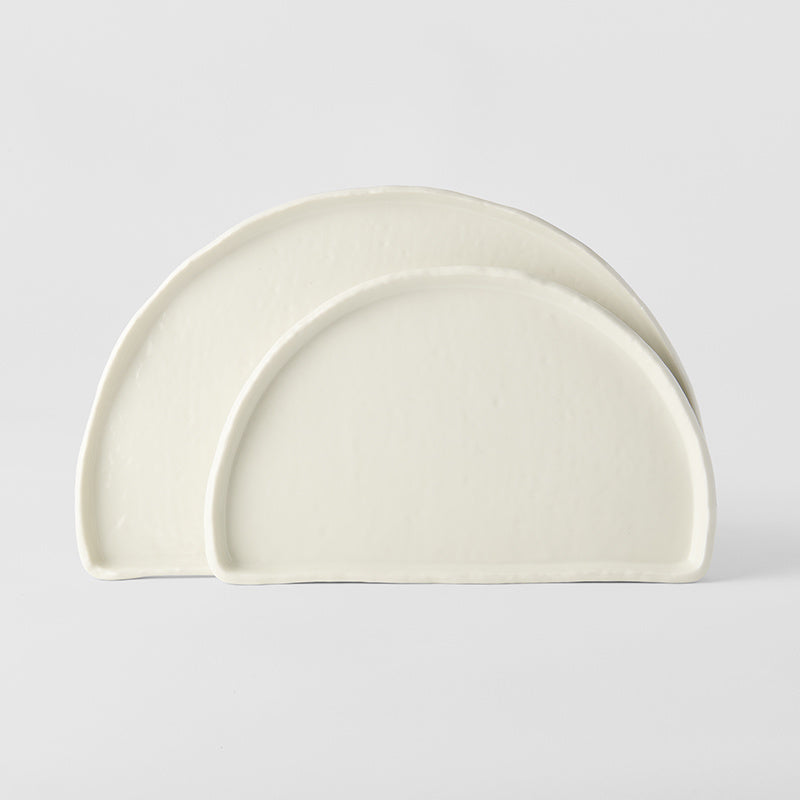 Premium 21cm Ivory White Glaze Half Moon Ceramic Plate Dishwasher Microwave Safe