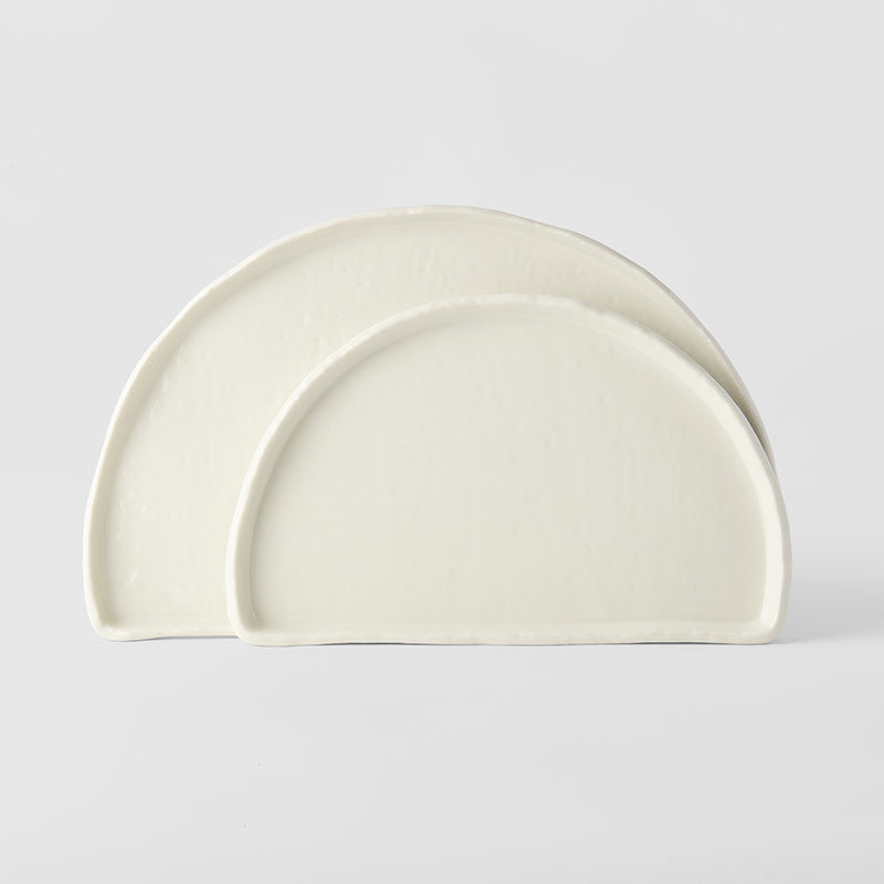 Premium 27cm Ivory White Glaze Half Moon Ceramic Plate Dishwasher Microwave Safe