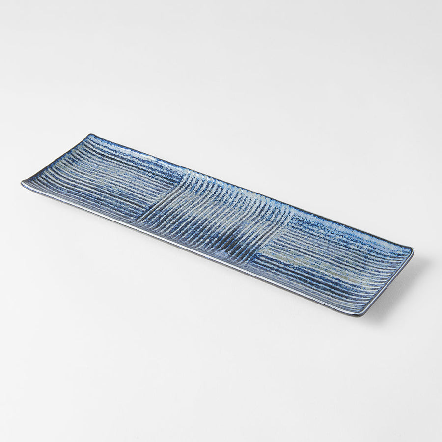 Premium Rectangular Plate – Dark Blue Line Glaze 33 x 10cm