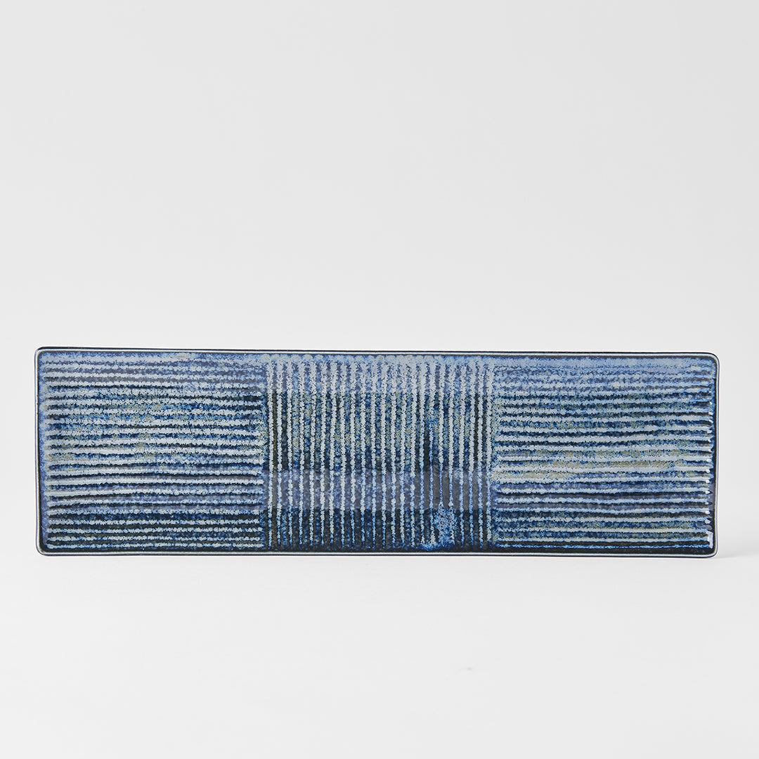 Premium Rectangular Plate – Dark Blue Line Glaze 33 x 10cm
