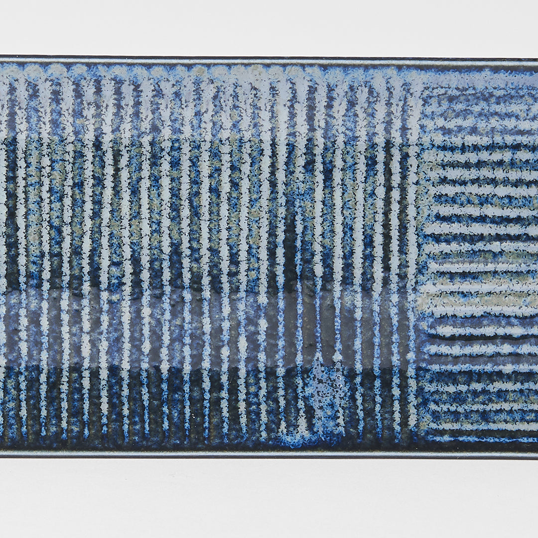 Premium Rectangular Plate – Dark Blue Line Glaze 33 x 10cm