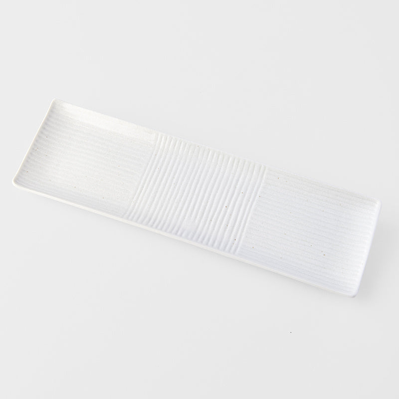 Premium 33cm Line Design White Glaze Ceramic Sashimi Plate Dishwasher Microwave Safe