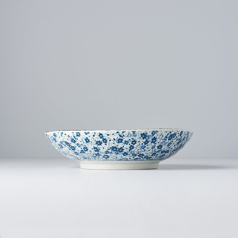 Premium 21cm Blue Daisy Glaze Ceramic Pasta Bowl 500ml Dishwasher Microwave Safe
