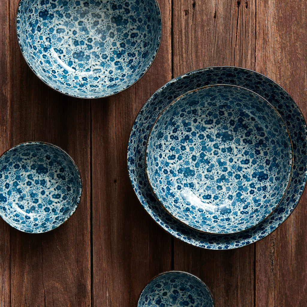 Premium 21cm Blue Daisy Glaze Ceramic Pasta Bowl 500ml Dishwasher Microwave Safe
