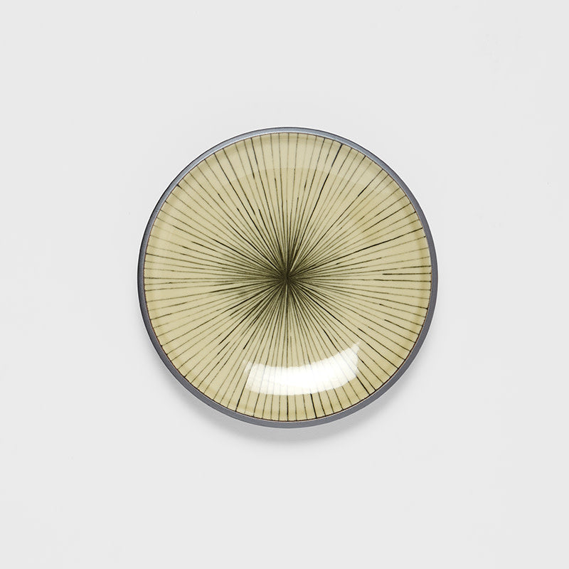 Premium Tapas Plate – Green Converging Line Glaze 17cm
