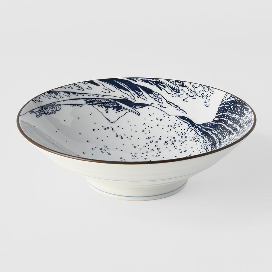 Premium Hokusai Great Wave Ramen Bowl - Blue, 24.5cm