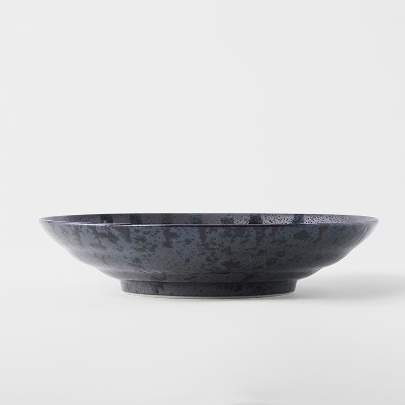 Premium Flat Pasta Bowl – Gloss Black Stripes 23cm, 500ml