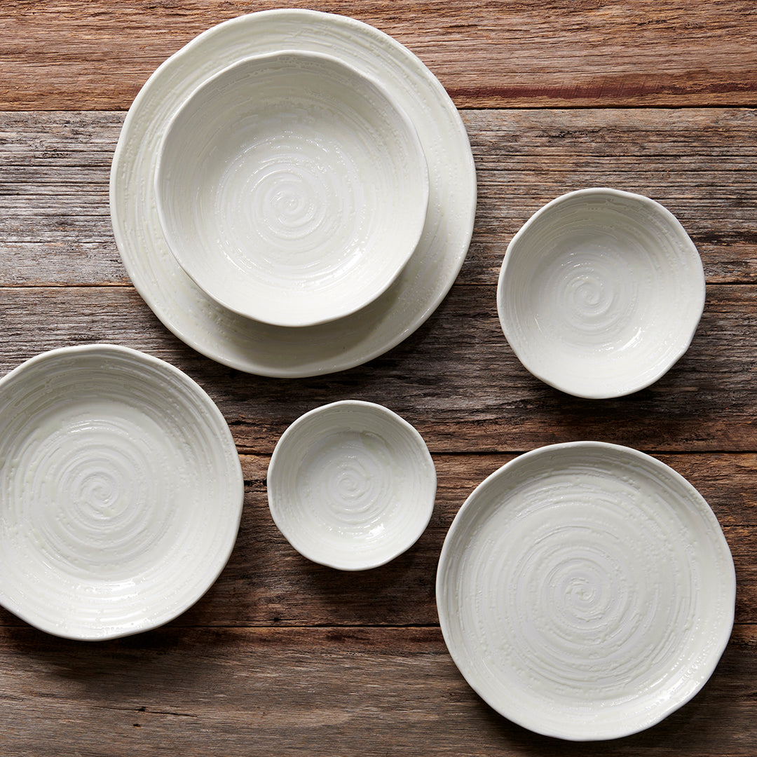 Premium 15.5cm White Spiral Glaze Ceramic Bowl 350ml Dishwasher Microwave Safe