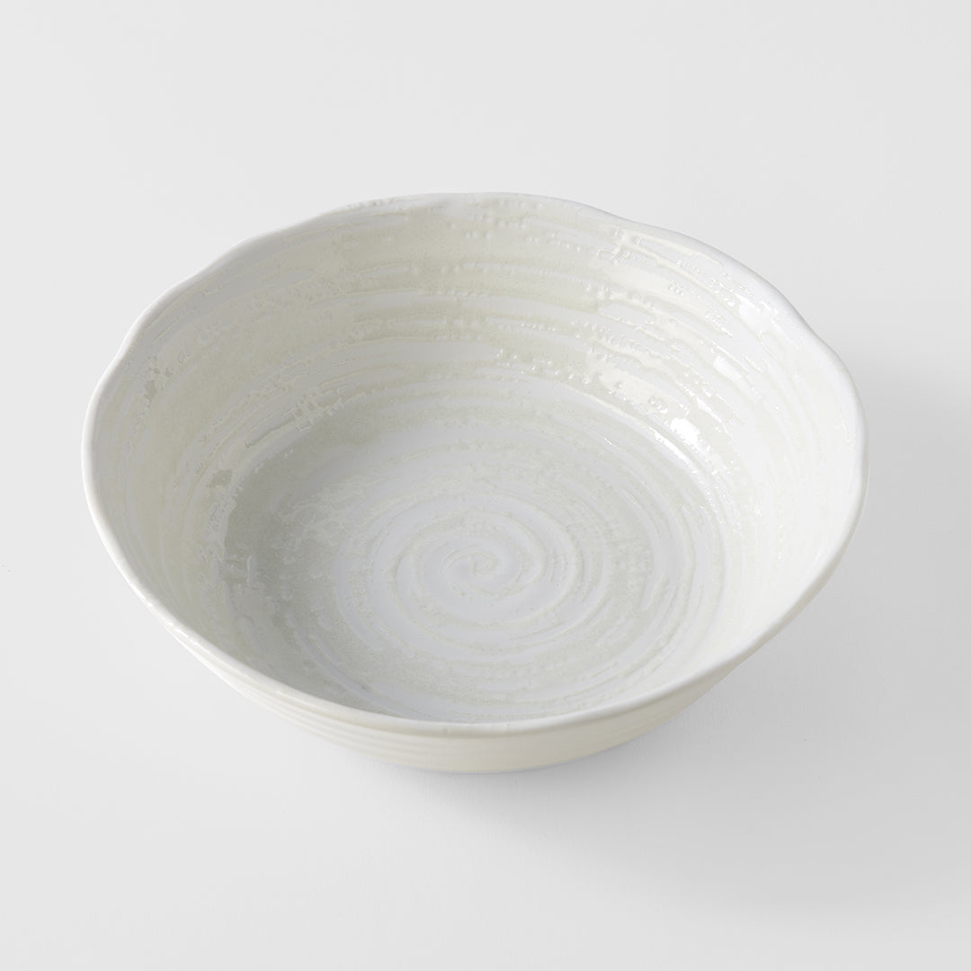 Premium 21.5cm White Spiral Glaze Ceramic Bowl 900ml Dishwasher Microwave Safe