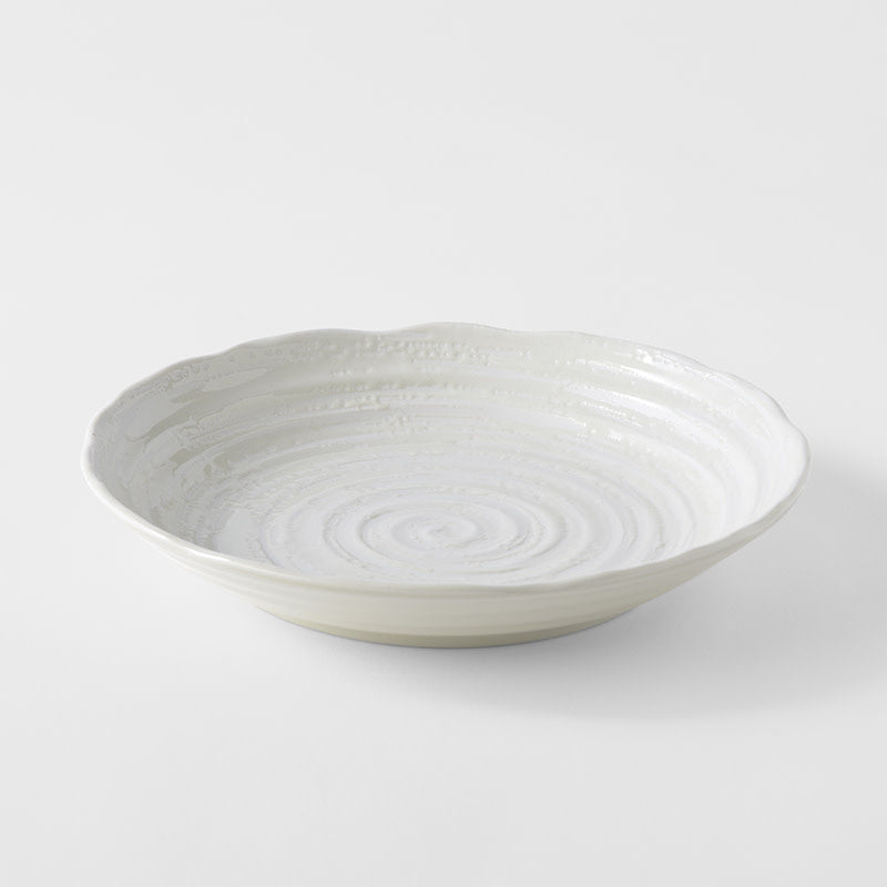 Premium 22cm White Spiral Glaze Ceramic Pasta Bowl 350ml Dishwasher Microwave Safe