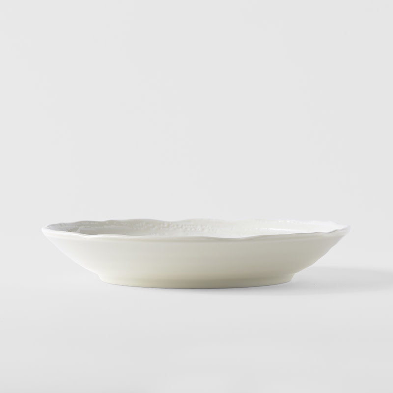 Premium 22cm White Spiral Glaze Ceramic Pasta Bowl 350ml Dishwasher Microwave Safe