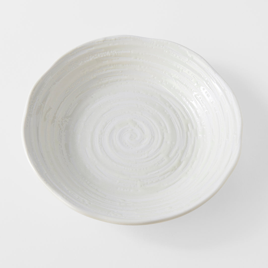 Premium 23.5cm White Spiral Glaze Ceramic Bowl 600ml Dishwasher Microwave Safe