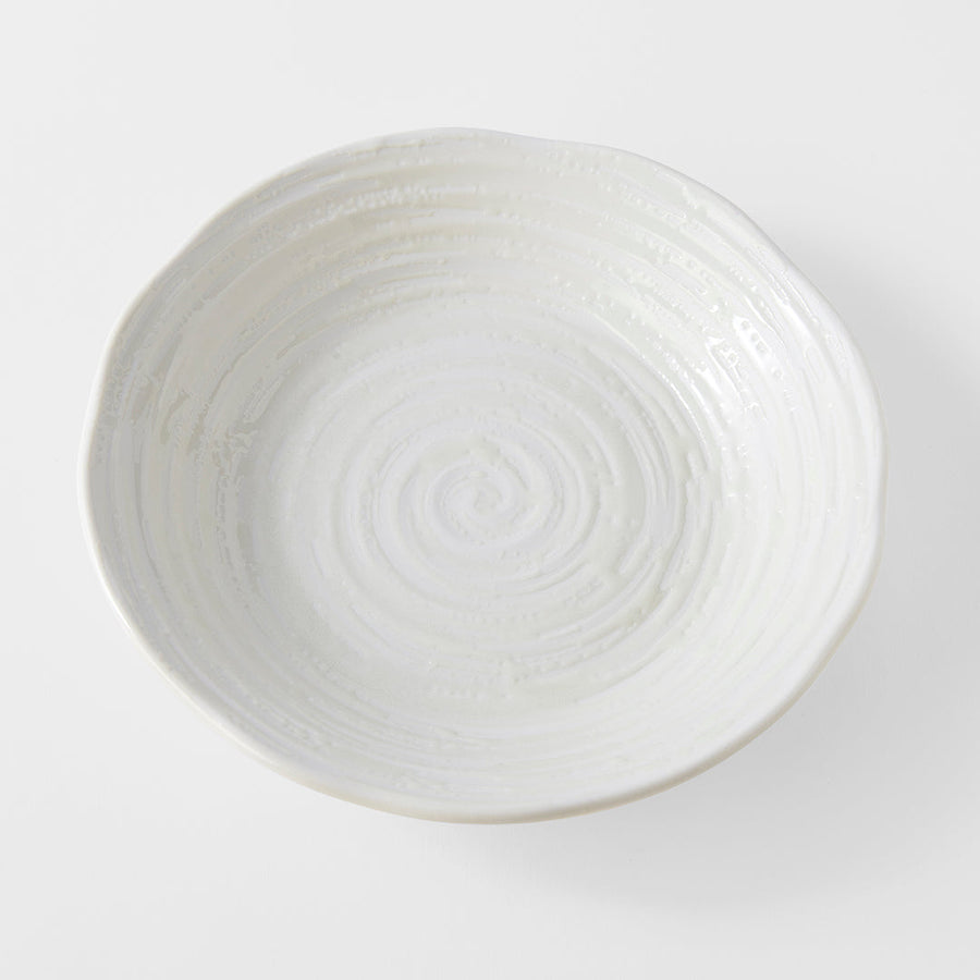Premium 23.5cm White Spiral Glaze Ceramic Bowl 600ml Dishwasher Microwave Safe