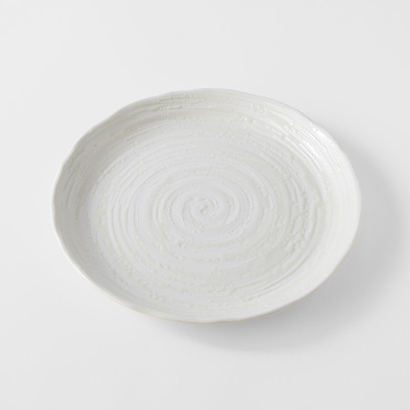 24.5cm White Spiral Glaze Ceramic Dinner Plate Dishwasher Microwave Safe