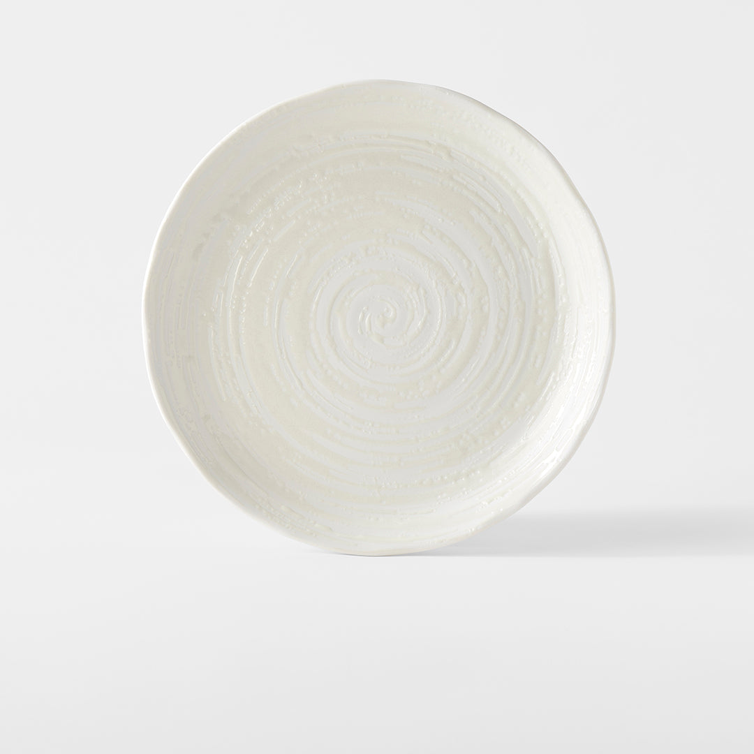 24.5cm White Spiral Glaze Ceramic Dinner Plate Dishwasher Microwave Safe