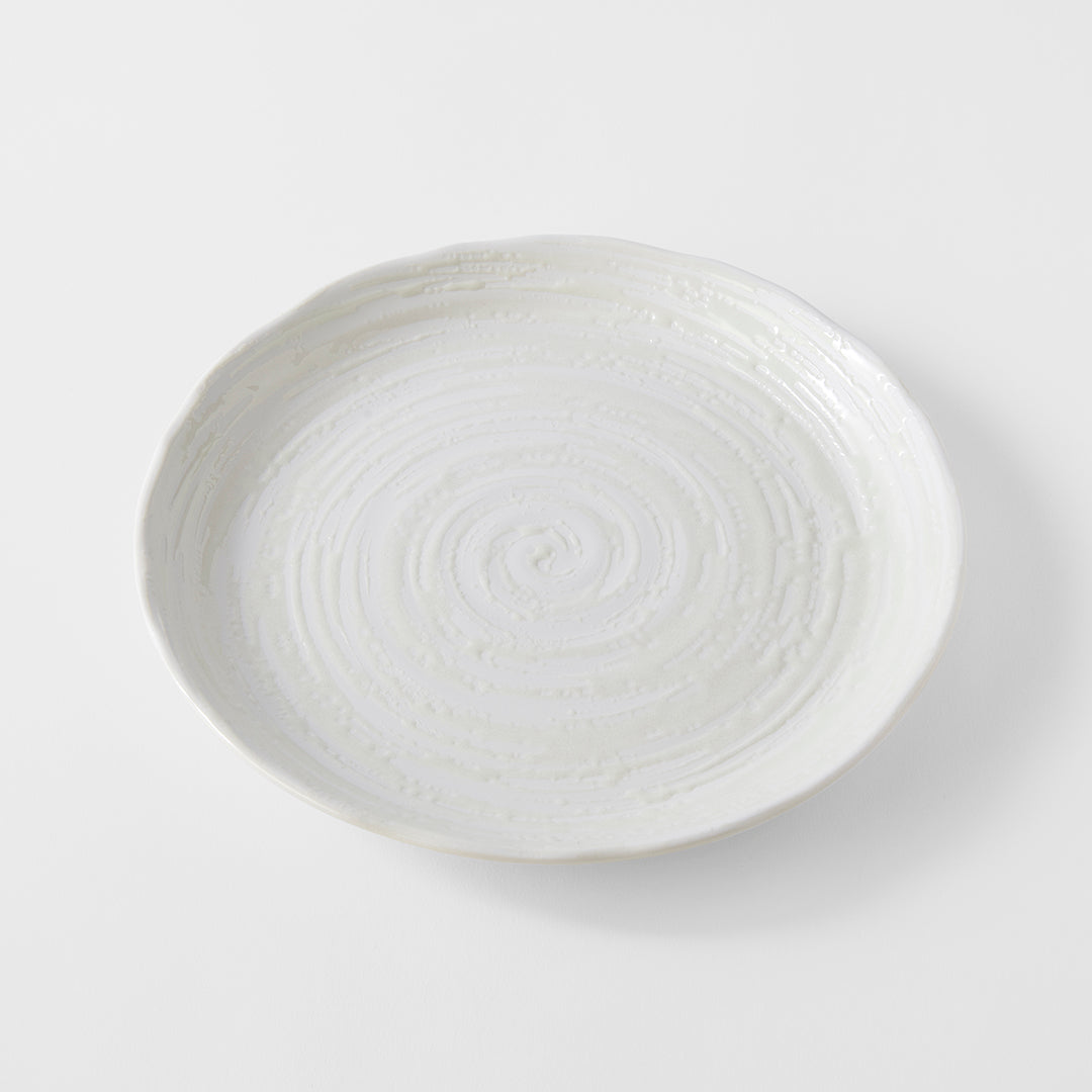 24.5cm White Spiral Glaze Ceramic Dinner Plate Dishwasher Microwave Safe