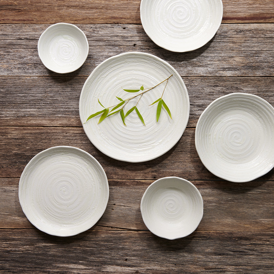 29.5cm White Spiral Glaze Ceramic Dinner Plate Dishwasher Microwave Safe