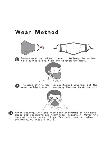 Cotton Face Mask Black 3-Ply Reusable Adjustable with 2 Carbon Filters