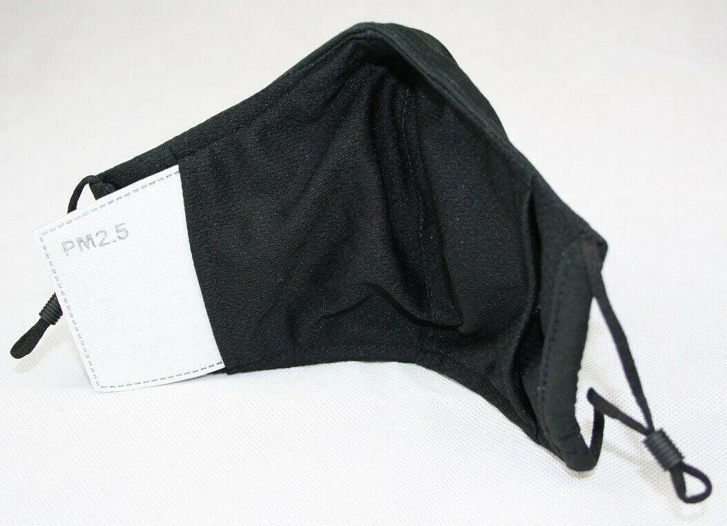Cotton Face Mask Black 3-Ply Adjustable Reusable with 2 PM2.5 Filters