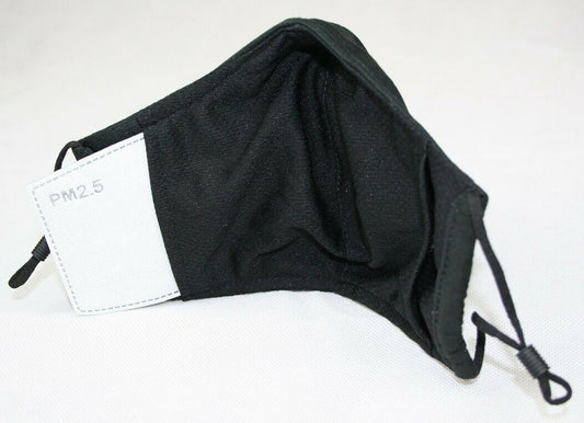 Cotton Face Mask Black 3-Ply Adjustable Reusable with 2 PM2.5 Filters
