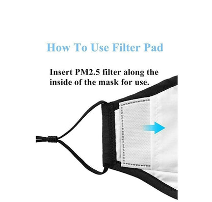 Cotton Face Mask Black 3-Ply Adjustable Reusable with 2 PM2.5 Filters