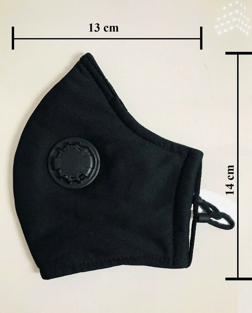 Cotton Face Mask Black 3-Ply Adjustable Reusable with 2 PM2.5 Filters