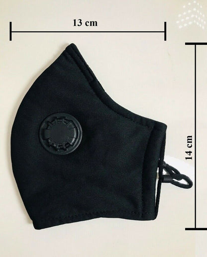Cotton Face Mask Black 3-Ply Adjustable Reusable with 2 PM2.5 Filters