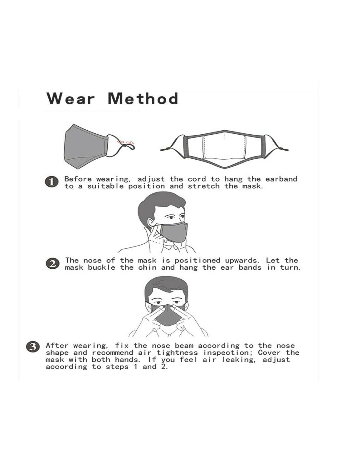 Cotton Face Mask Black 3-Ply Adjustable Reusable with 2 PM2.5 Filters