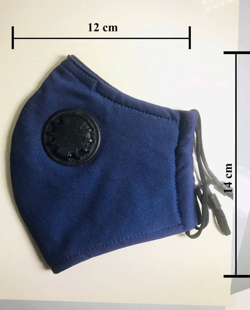Adjustable Reusable Cotton Face Mask - Navy Blue with 2 PM2.5 Filters