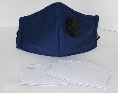Adjustable Reusable Cotton Face Mask - Navy Blue with 2 PM2.5 Filters
